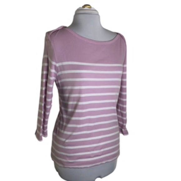 Style & Co Soft Rose/White Boat Neck 3/4 Sleeve Horizontal Stripe Top Size L - Picture 1 of 7